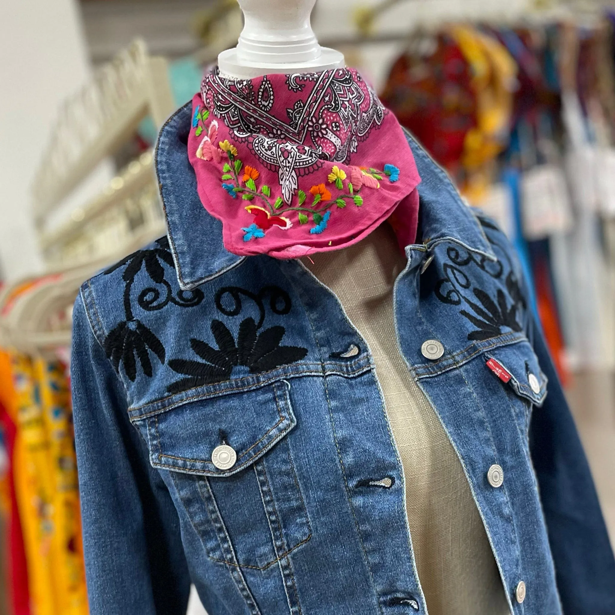 Mexican Embroidered Denim Jacket - Otomi