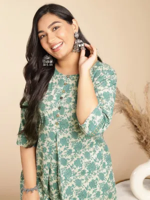 Plus Size Sage Cotton Floral A-Line Tunic